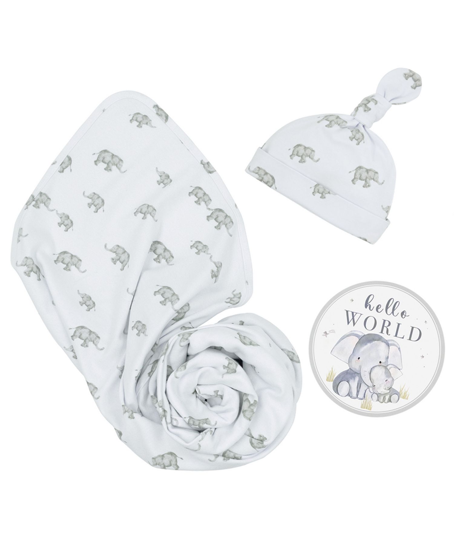 Baby Boys and Girls 3-Piece Elephant Heritage Collection Hello World Gift Set