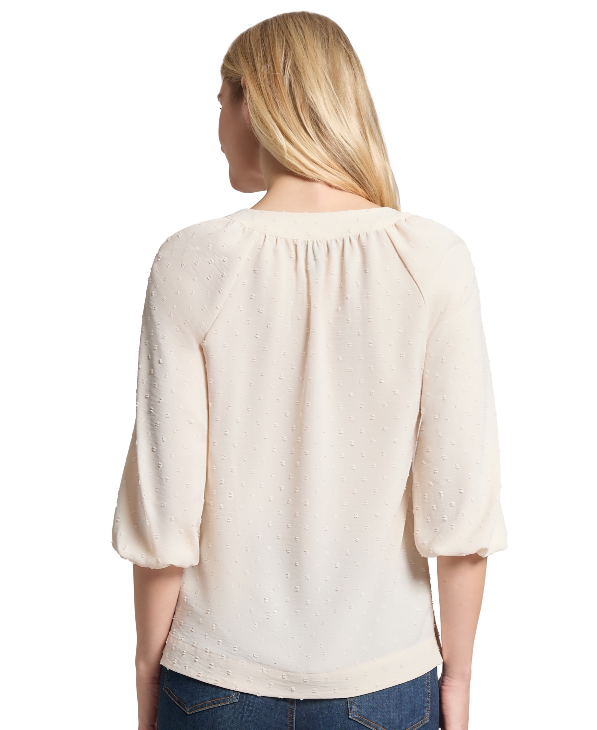 Jones New York Women's 3 Quarter Sleeve Notch Neck Popover Dotted Blouse