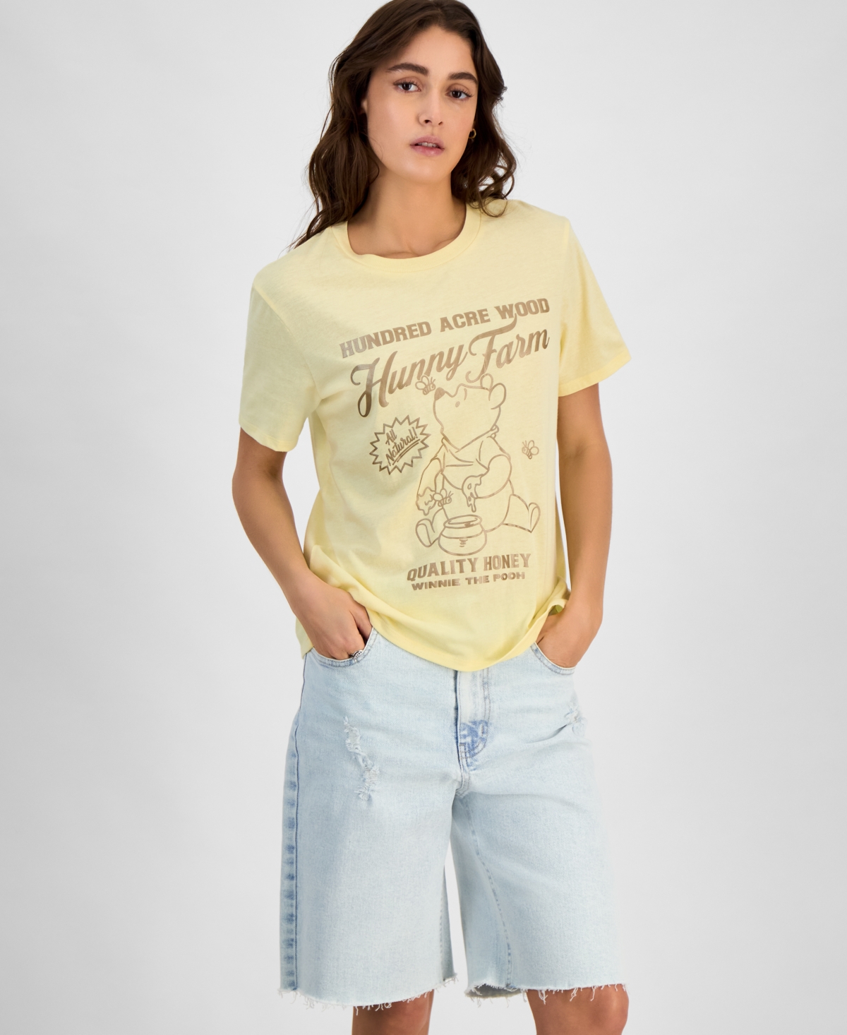 Juniors' Pooh Hunny Farm Graphic T-Shirt - Light Yellow