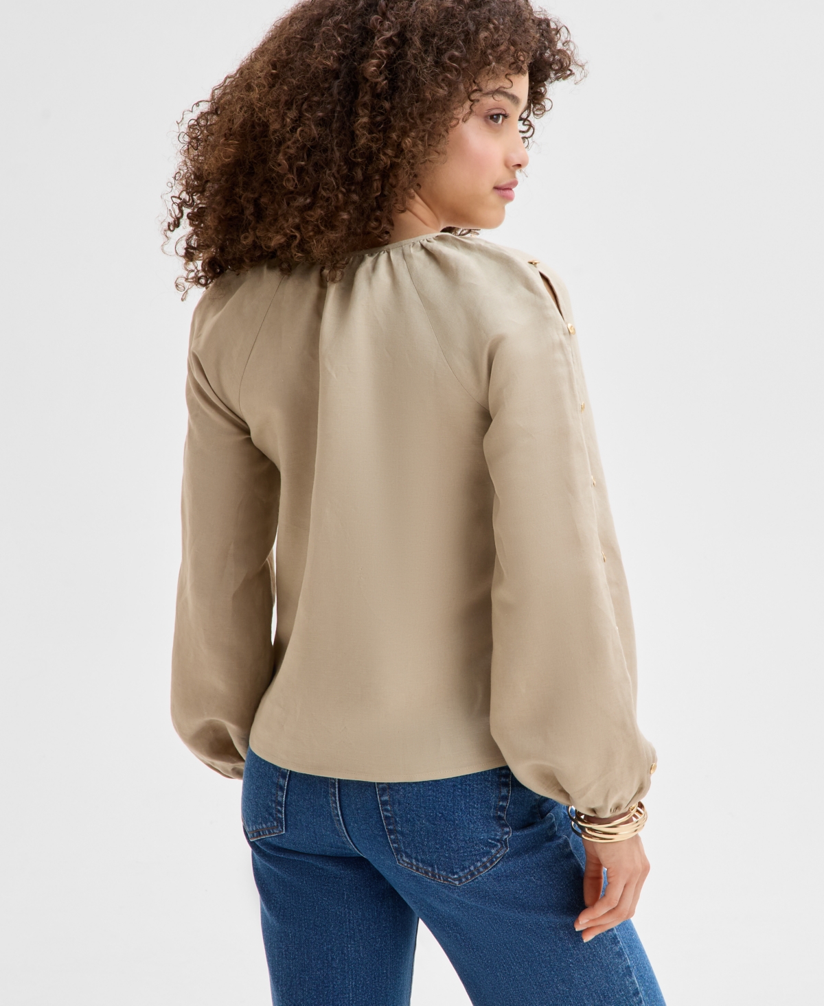 Inc International Concepts Petite Button-sleeve Blouse, Exclusively At Macy's In Skin Deep