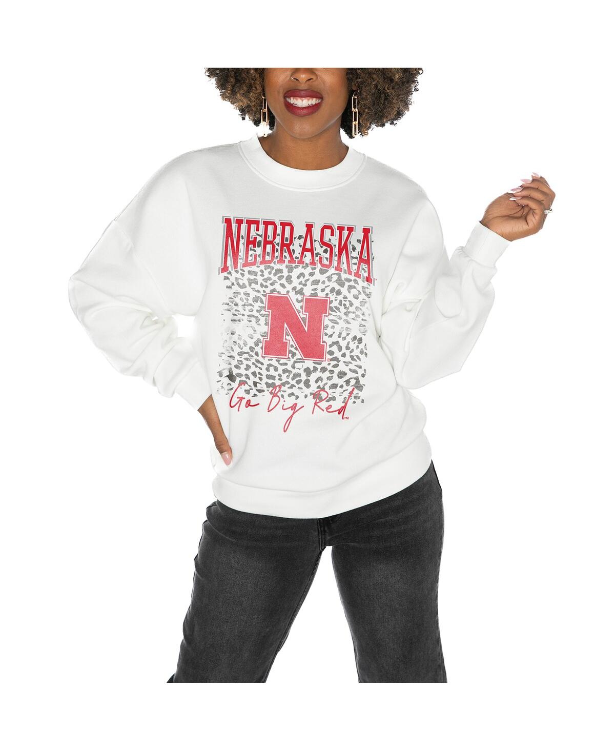 GAMEDAY COUTURE WOMEN'S WHITE NEBRASKA HUSKERS DROP SHOULDER FLEECE DROP PULLOVER SWEATSHIRT 