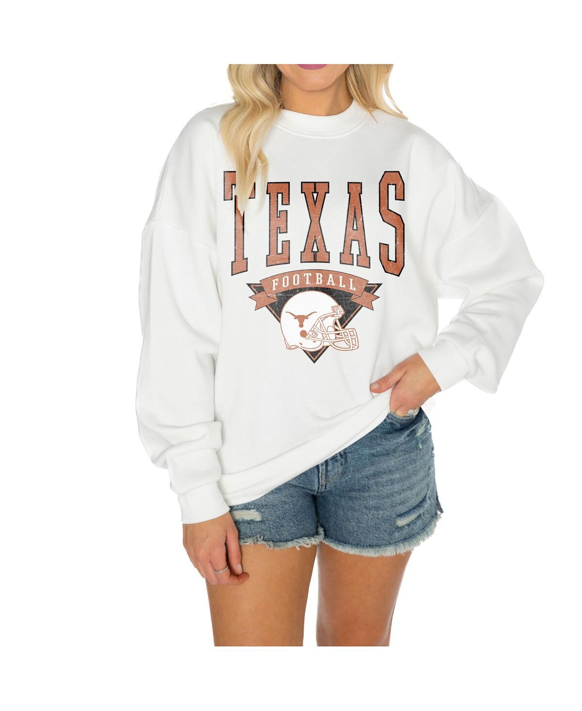 Women's White Texas Longhorns Good Vibes Premium Fleece Drop Shoulder Pullover Sweatshirt - White