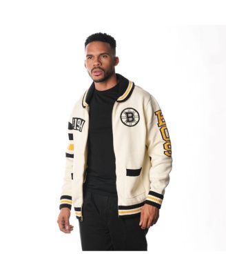 The Wild Collective - Men's and Women's Cream Boston Bruins Jacquard Full-Zip Sweater