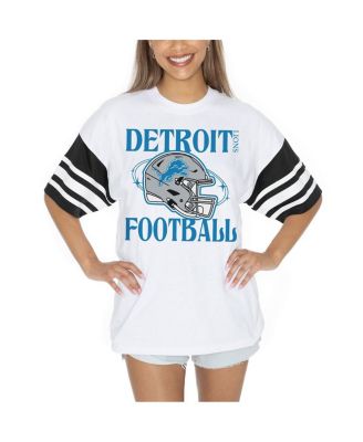 Gameday Couture - Women's  White Detroit Lions Vintage Look Contrast Mesh Striped Raglan T-Shirt