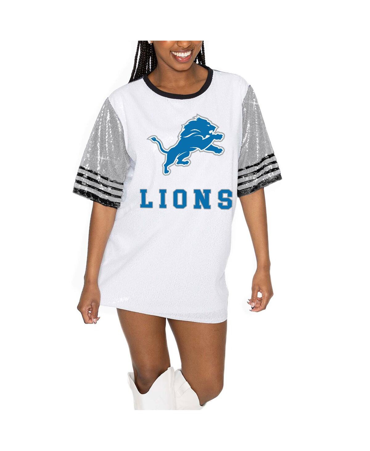 Women's White/Gray Detroit Lions Bling It Full Sequin Jersey Dress - Gray, White