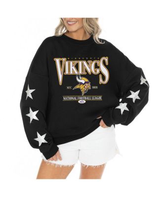 Gameday Couture - Women's  Black Minnesota Vikings Rhinestone Star Sleeve Settle the Score Tri-Blend Pullover