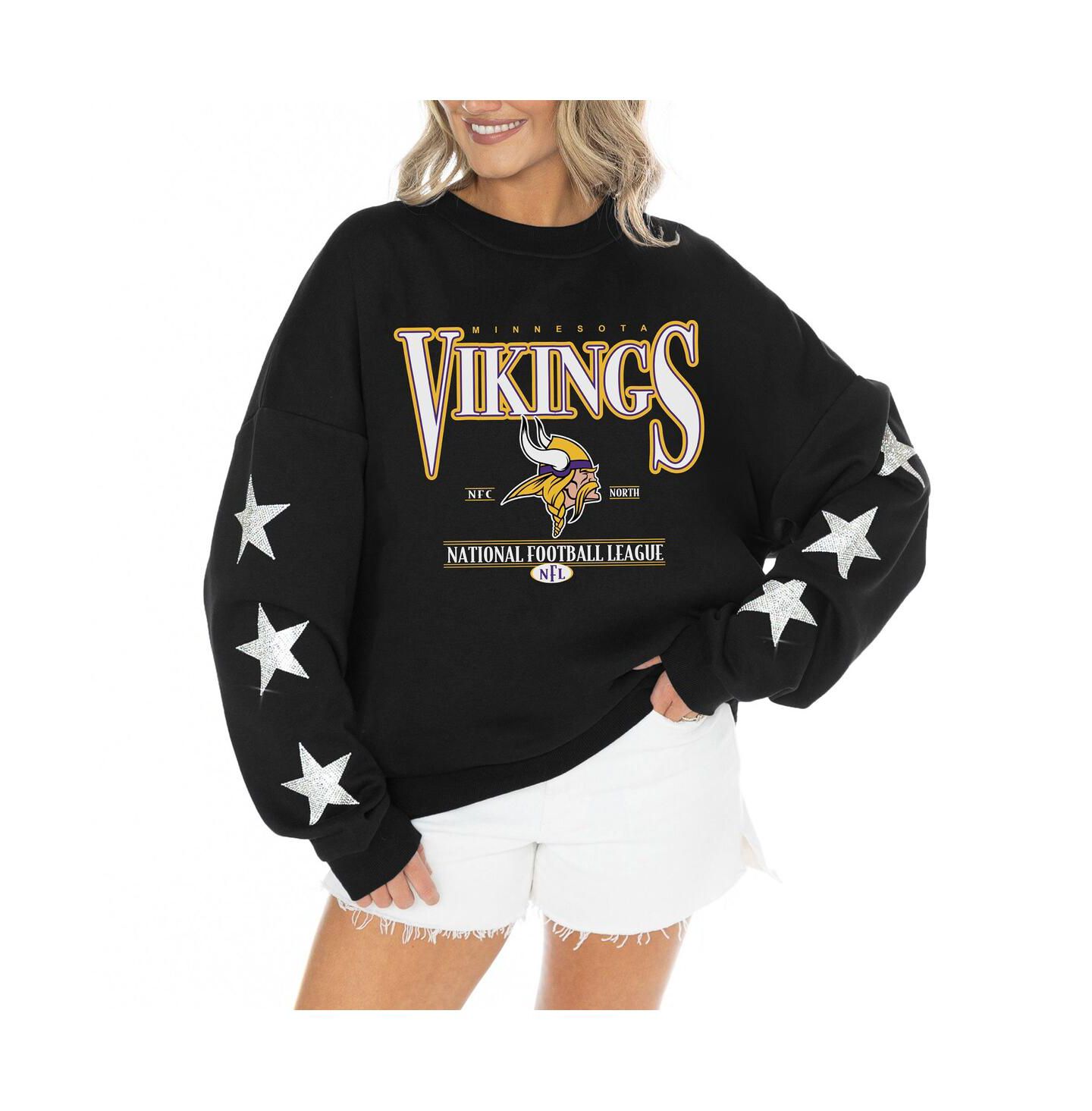 Женский свитер Gameday Couture Black Minnesota Vikings Rhinestone Star Sleeve Settle the Score Tri-Blend Pullover — фото 1