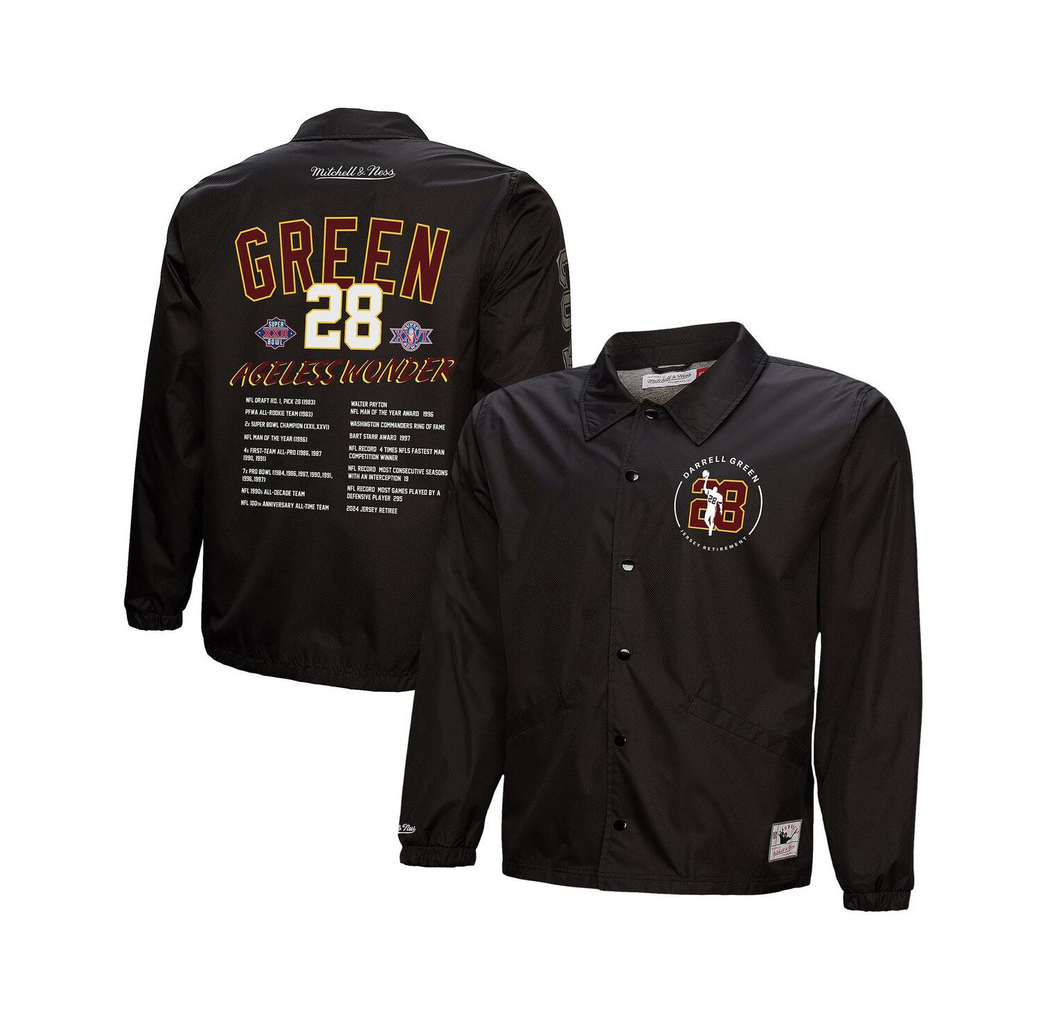 Men's Darrell Green Black Washington Commanders Coaches Button-Up Jacket
