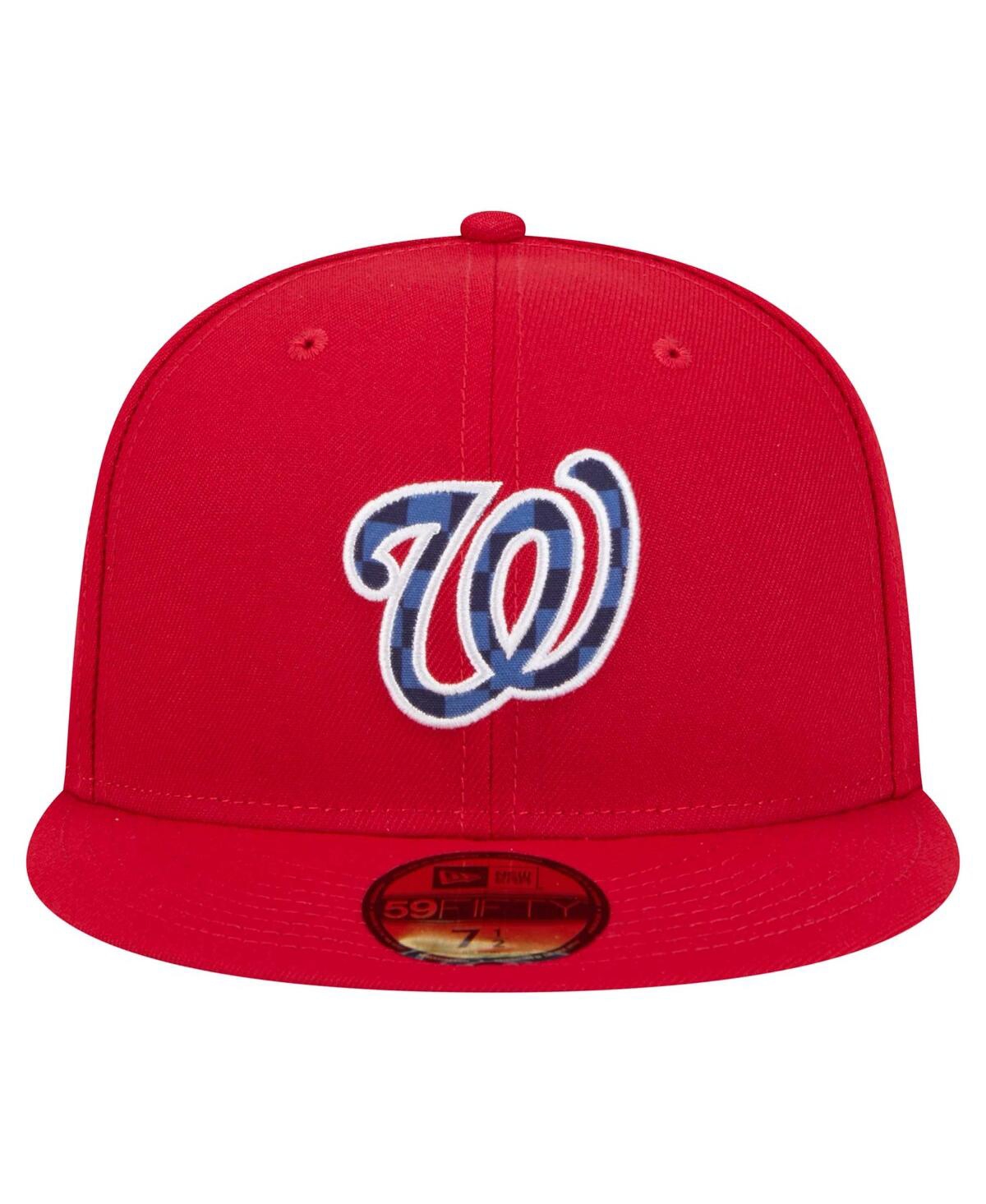 Shop New Era Men's Red Washington Nationals Checkered Undervisor 59fifty Fitted Hat