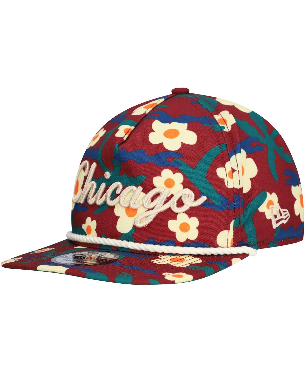 New Era Men's Crimson Chicago Bulls Vacation Floral Golfer Snapback Hat In Crimson