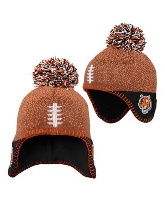 Preschool&nbsp;Brown Cincinnati Bengals Football Head Knit Hat with Pom
