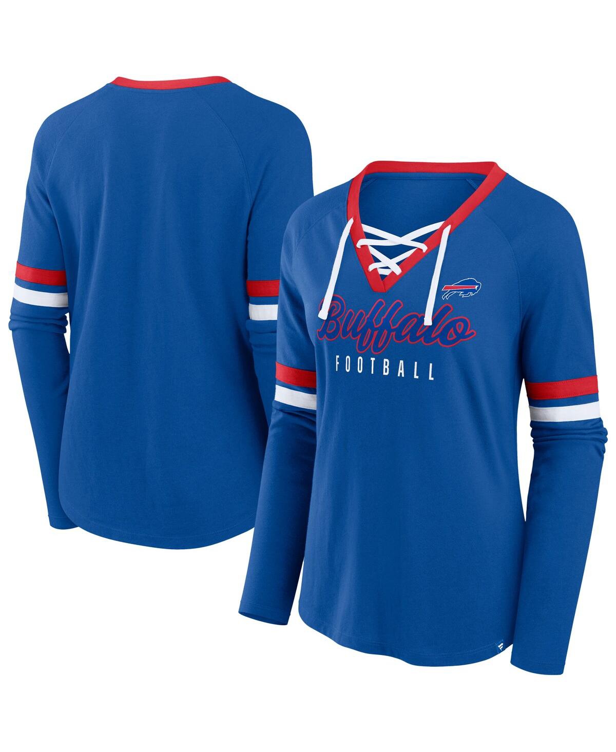 Fanatics Women's Royal Buffalo Bills Plus Size Won Done Lace-up V-neck Long Sleeve T-shirt In Royal