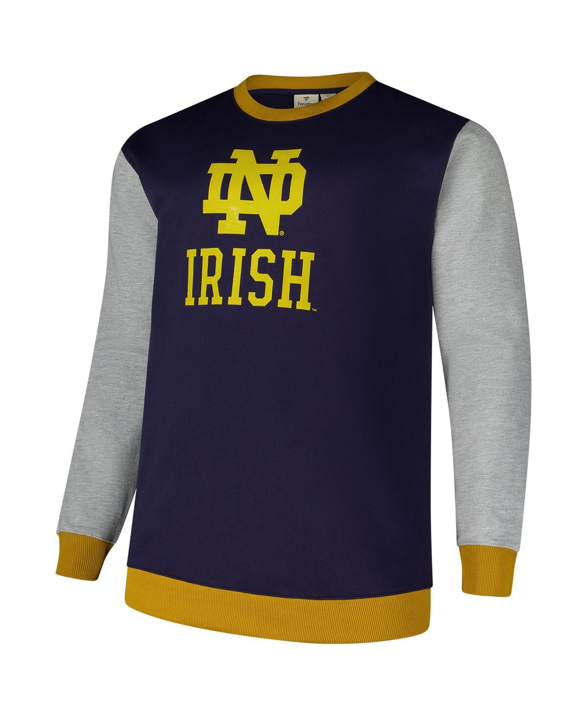 Fanatics Men's Navy Notre Dame Fighting Irish Contrast Sleeve Large Chest Big Tall Pullover Sweatshirt In Navy