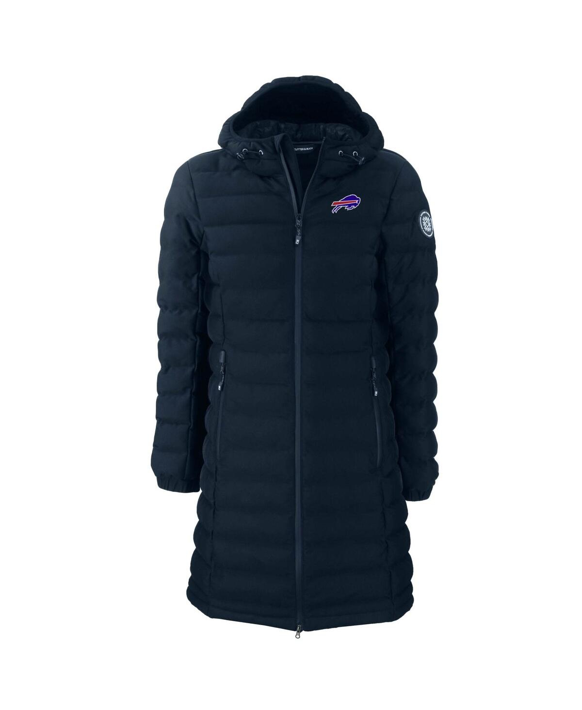 CUTTER & BUCK WOMEN'S NAVY BUFFALO BILLS MISSION RIDGE ECO INSULATED LONG FULL-ZIP PUFFER JACKET 