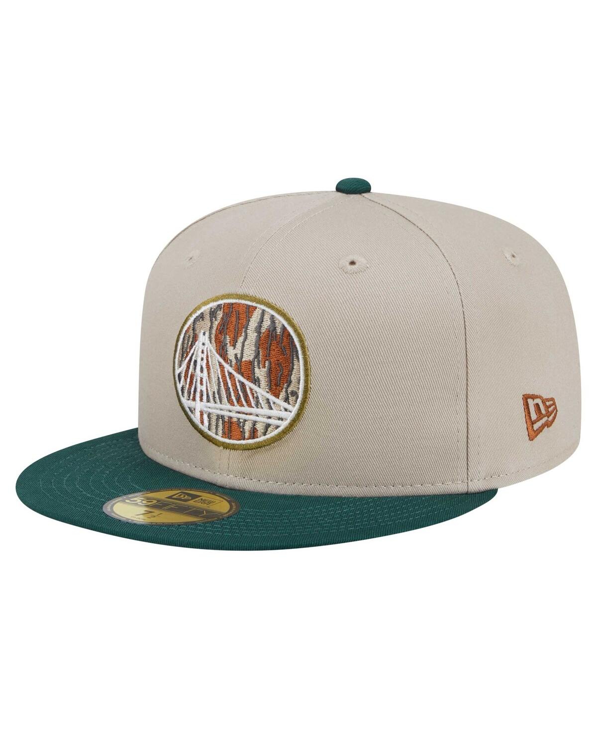 Shop New Era Men's Natural/hunter Green Golden State Warriors Lifestyle Tree Bark 59fifty Fitted Hat In Natural,hunter Green