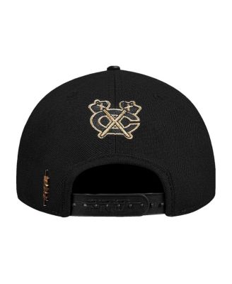 Men's Black Chicago Blackhawks Metallic Logo Pinch Front Adjustable Hat