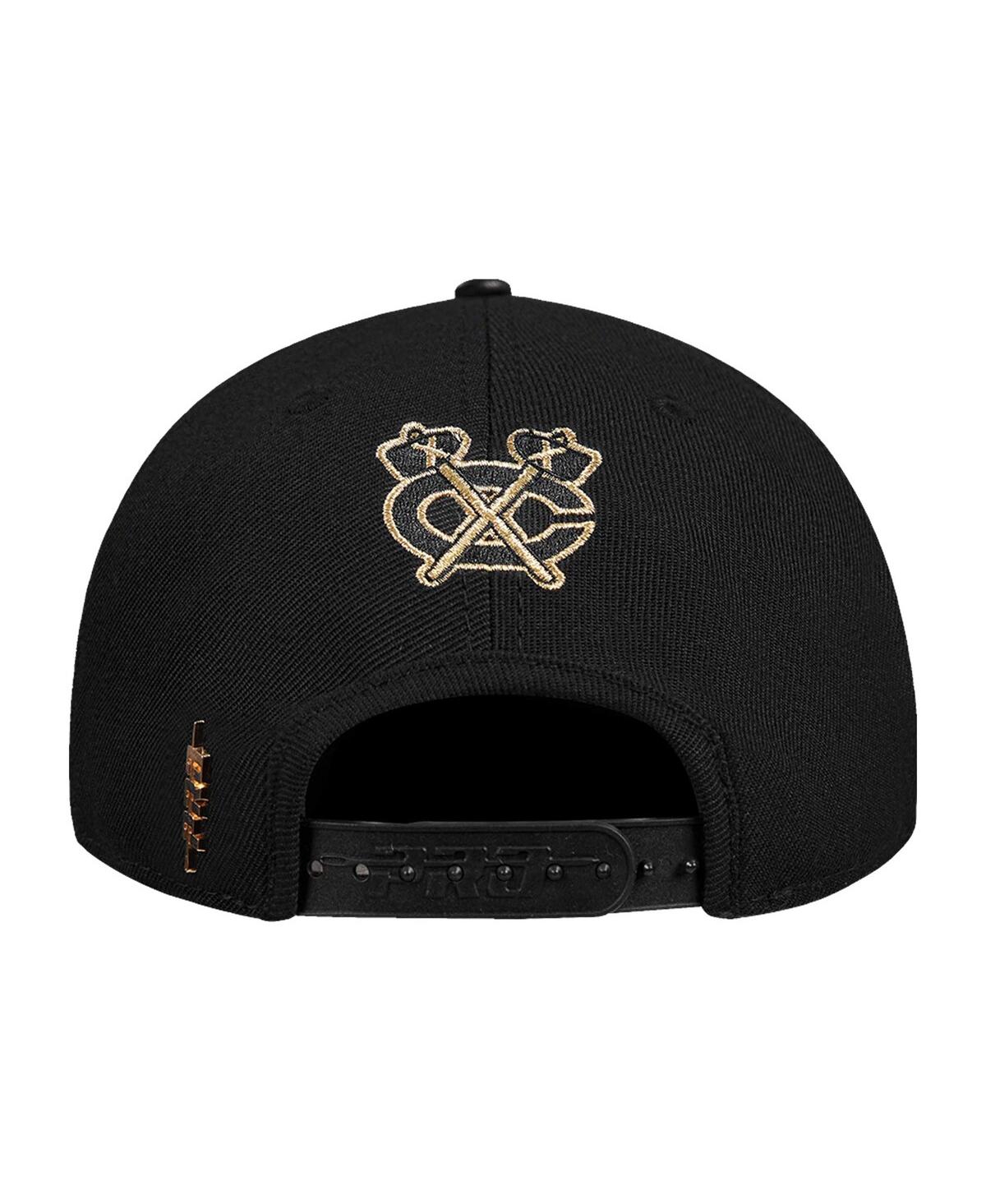 Pro Standard Men's Black Chicago Blackhawks Metallic Logo Pinch Front Adjustable Hat In Black