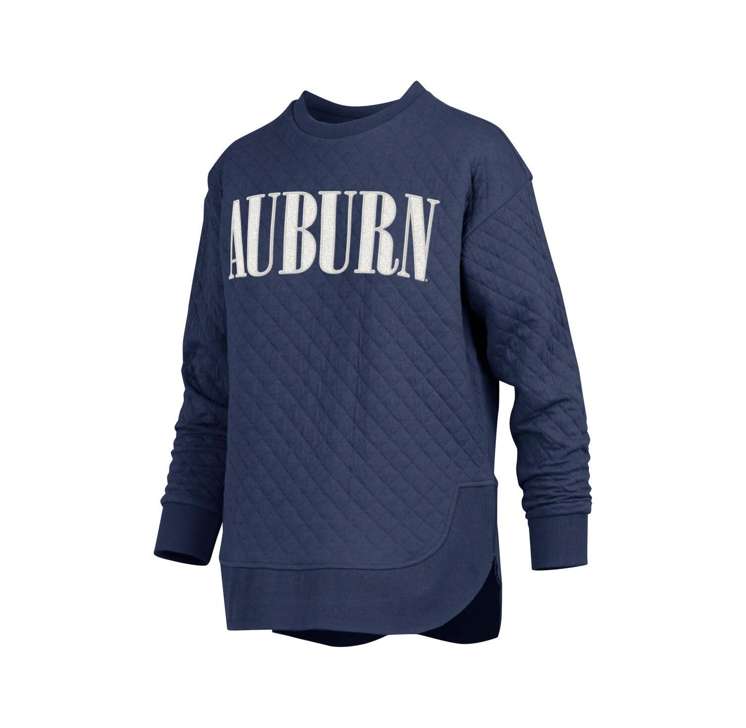 Women's Navy Auburn Tigers Quilted Long Sleeve Pullover Sweatshirt