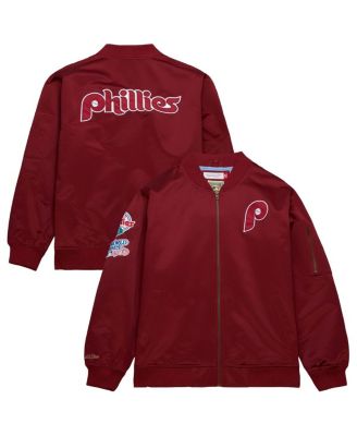 Mitchell & Ness - Men's Burgundy Philadelphia Phillies Vintage Logo Satin Full-Zip Bomber Jacket
