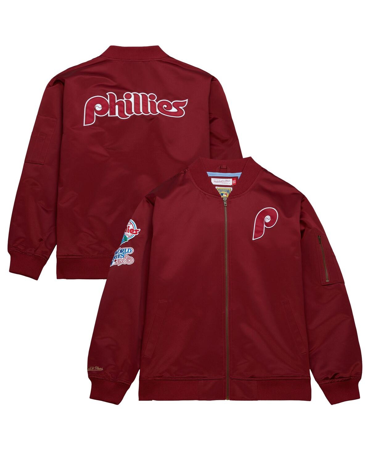 Men's Burgundy Philadelphia Phillies Vintage Logo Satin Full-Zip Bomber Jacket - Burgundy