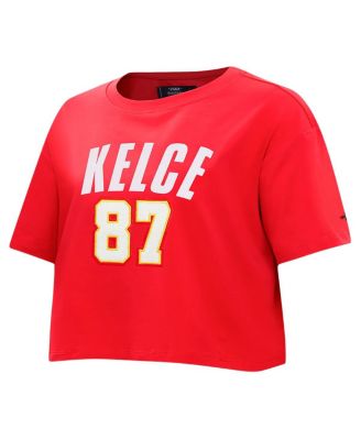 Women's Travis Kelce Red Kansas City Chiefs Player Name Number Cropped Boxy T-Shirt
