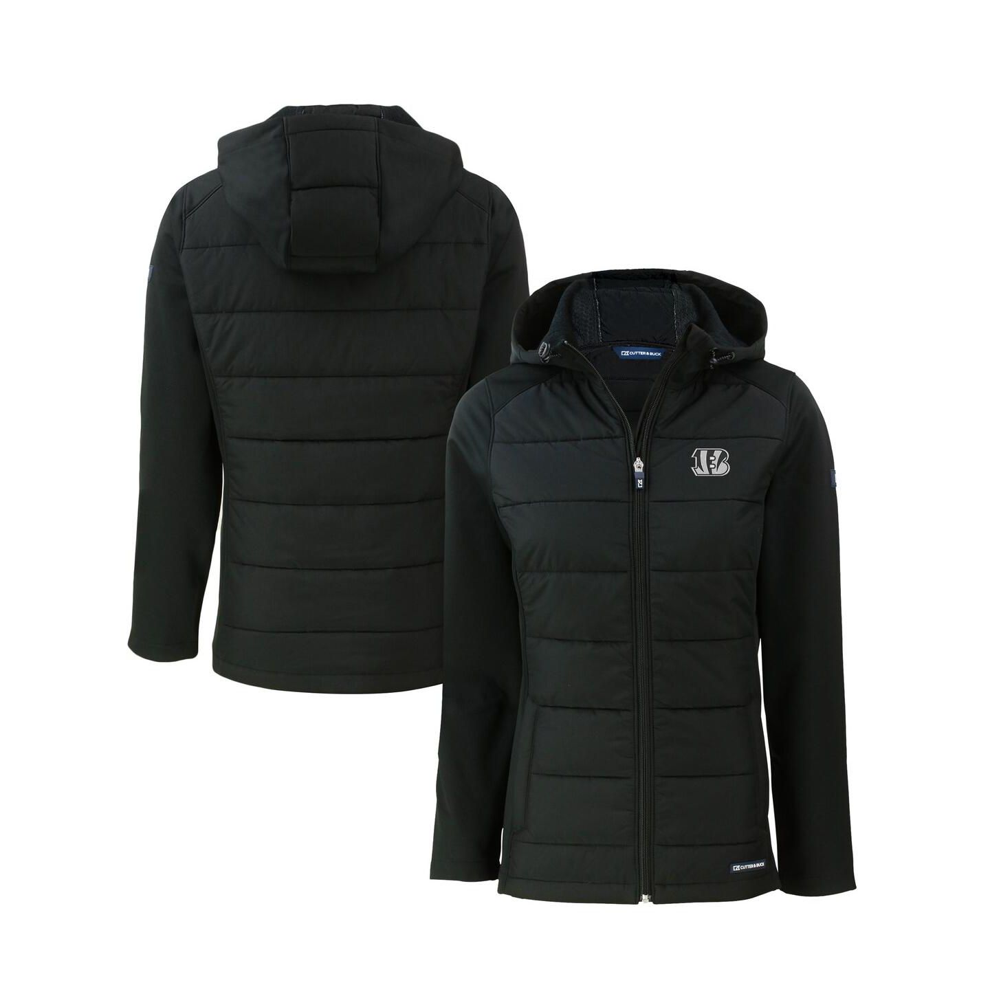 Женская куртка Cutter & Buck Black Cincinnati Bengals Evoke Hybrid Eco Softshell Full-Zip Hoodie Jacket — фото 1