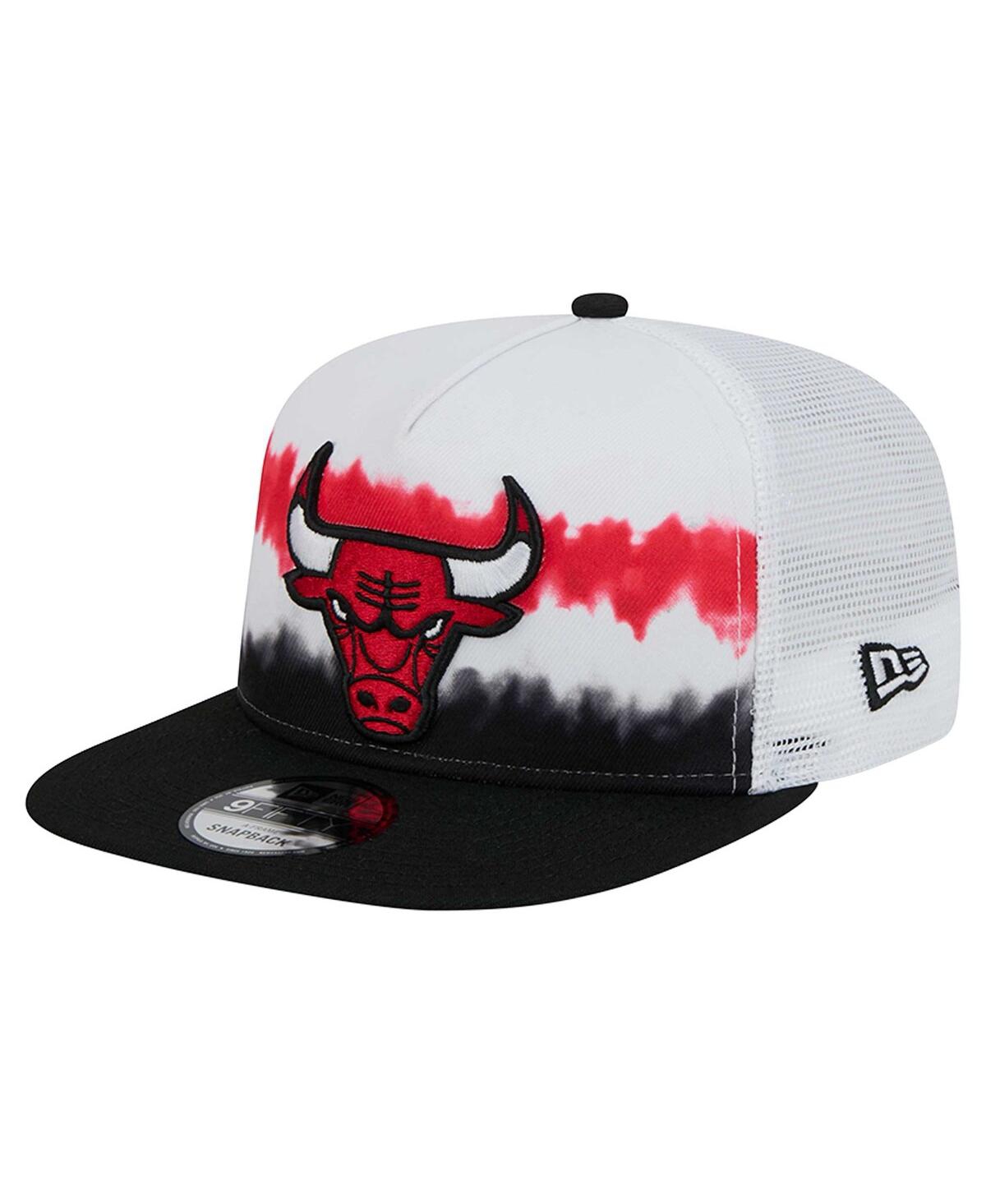 New Era Men's White/black Chicago Bulls Dip-dye 9fifty A-frame Trucker Snapback Hat In White,black