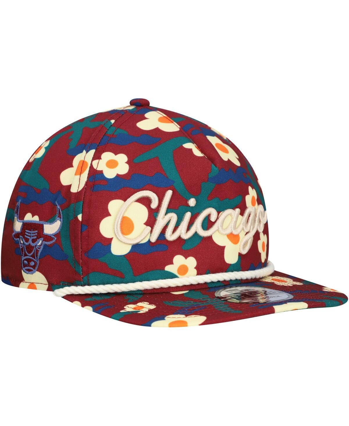 New Era Men's Crimson Chicago Bulls Vacation Floral Golfer Snapback Hat In Crimson
