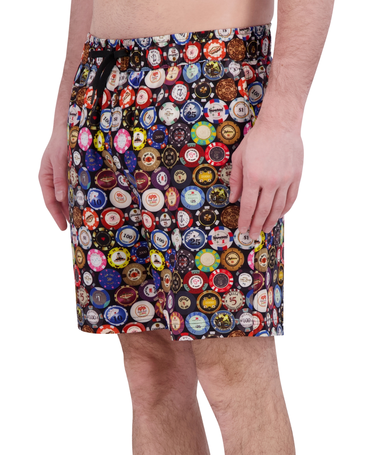 Robert Graham Men's Drew Floral Print Drawstring 7" Swim Trunks In Poker Chips