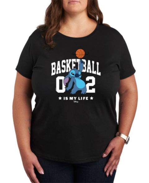 Женская футболка Hybrid Apparel Trendy Plus Size Lilo and Stitch Sports Graphic Crew Neck, цвет: Чёрный