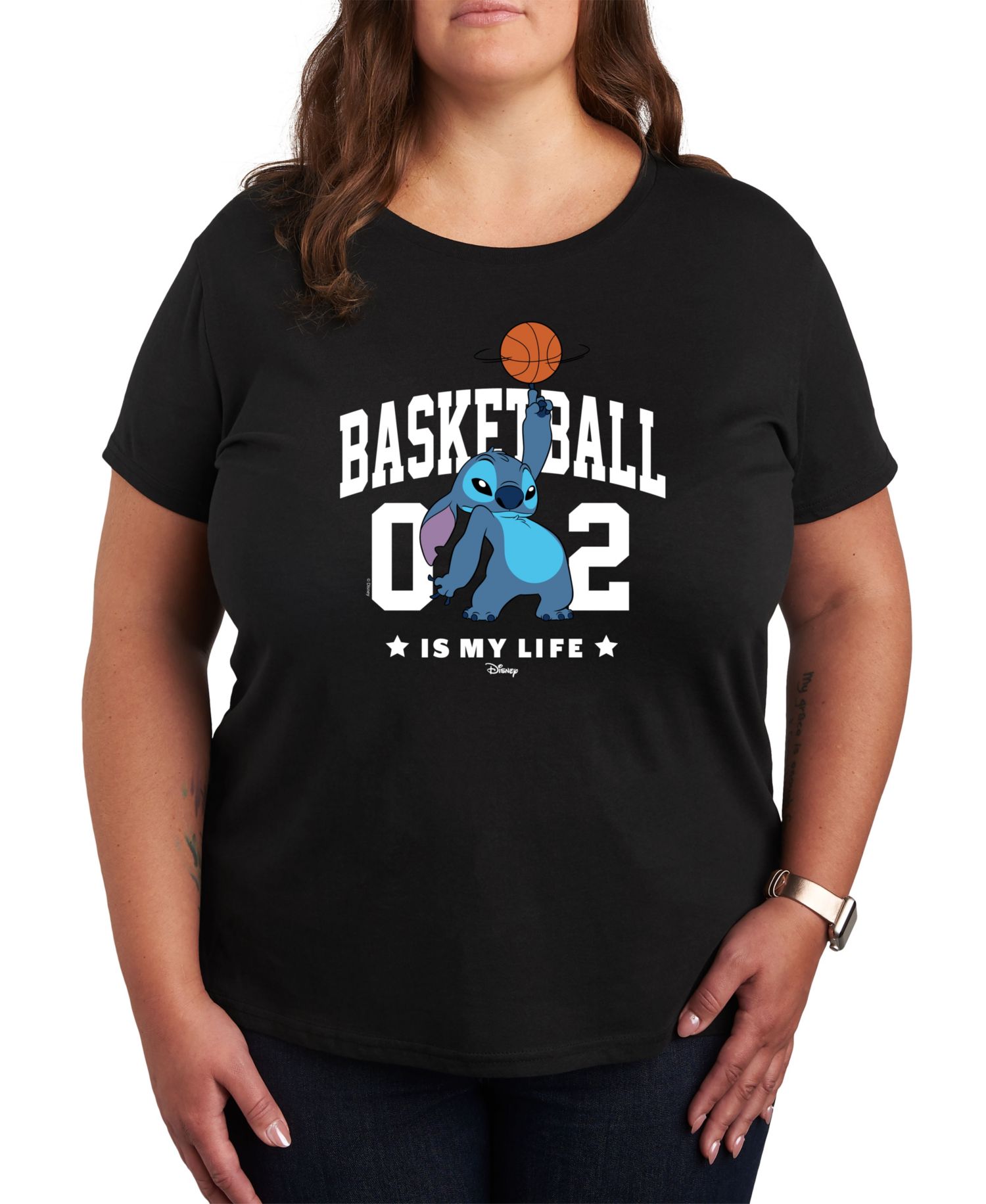 Trendy Plus Size Lilo and Stitch Sports Graphic Crew Neck T-Shirt