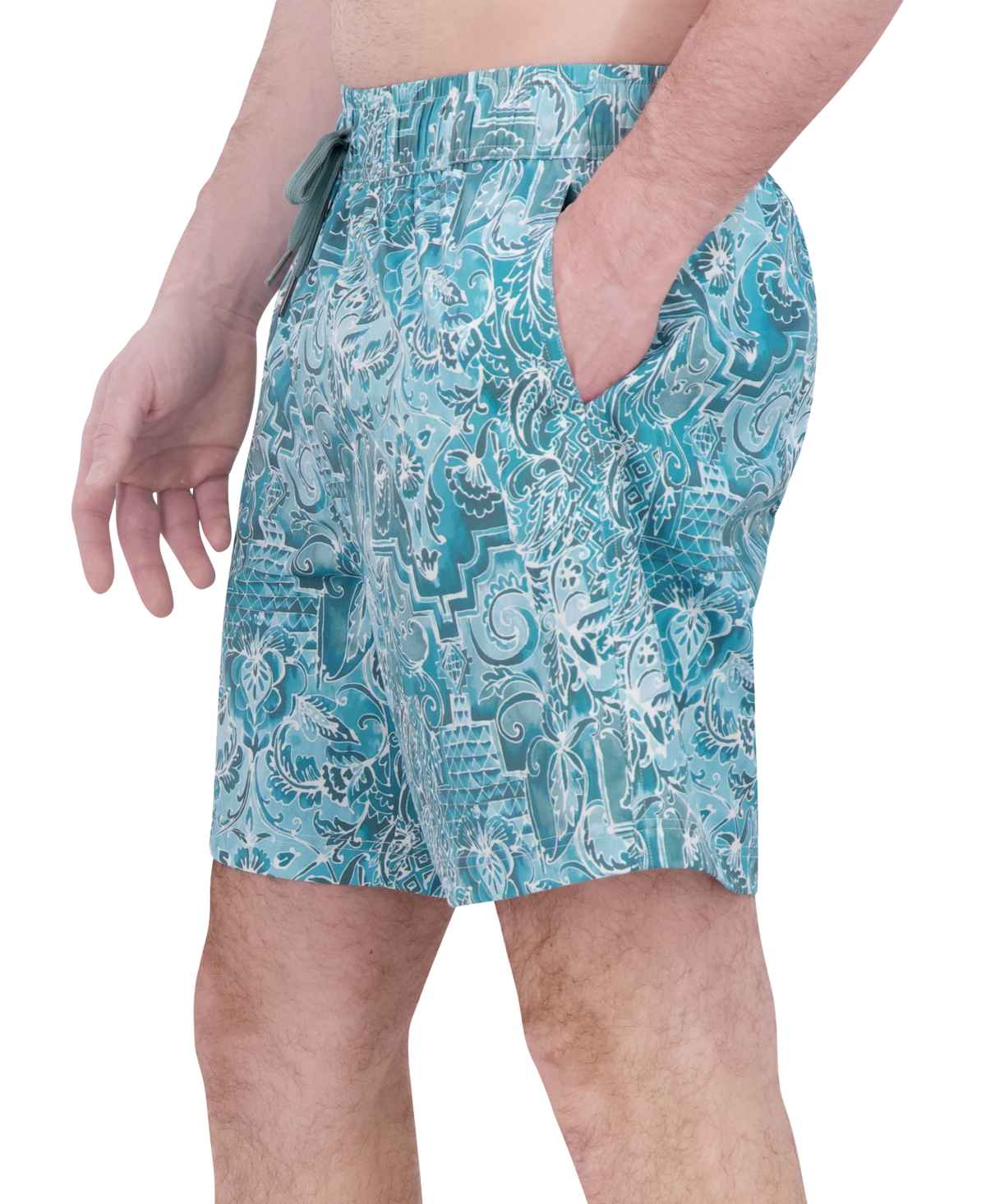 Robert Graham Men's Drew Floral Print Drawstring 7" Swim Trunks In Sage Damask