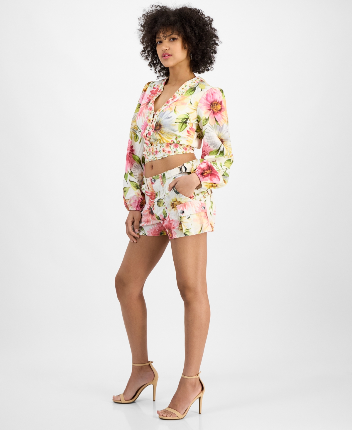 Guess Colette Floral Print Tie Front Crop Top In Painted Daisies Print
