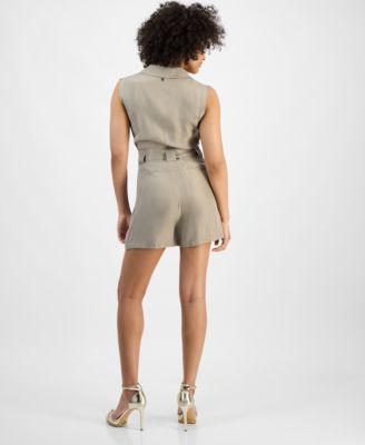 Women's Amia Belted Notched-Lapel Romper