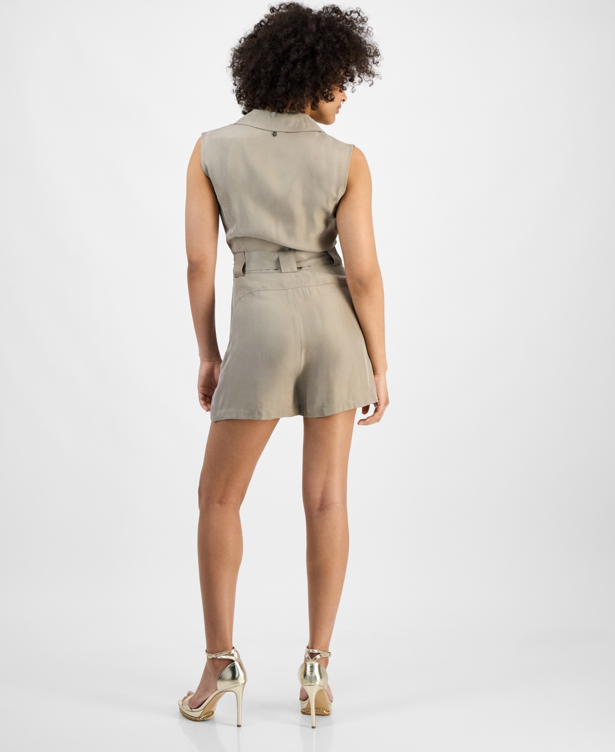 Guess Women's Amia Belted Notched-lapel Romper In Moss Khaki