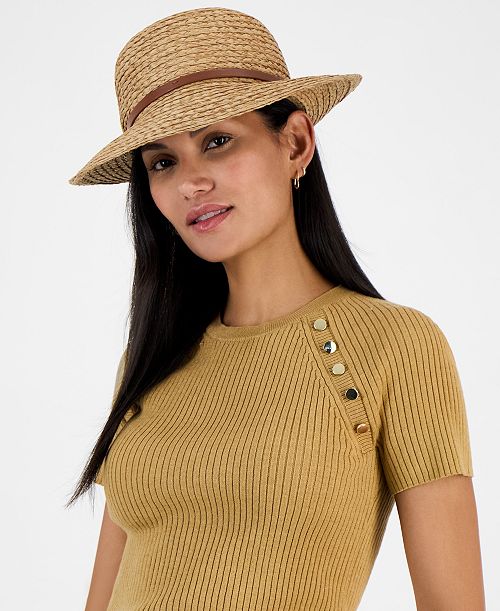 alfani Giani Bernini Two-Tone Horsebit Straw Cloche Hat Exclusively at Macy's Women's Fashion Shoes & Accessories