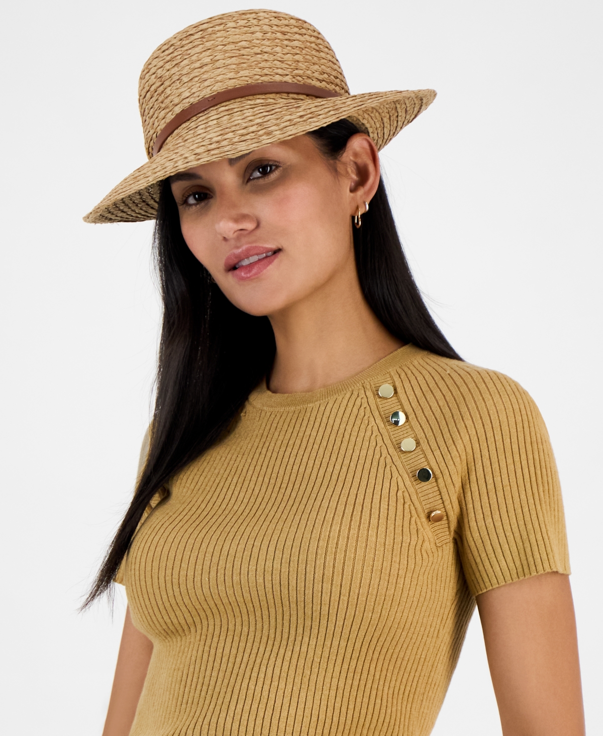 Giani Bernini Two-tone Horsebit Straw Cloche Hat, Exclusively At Macy's In Brown