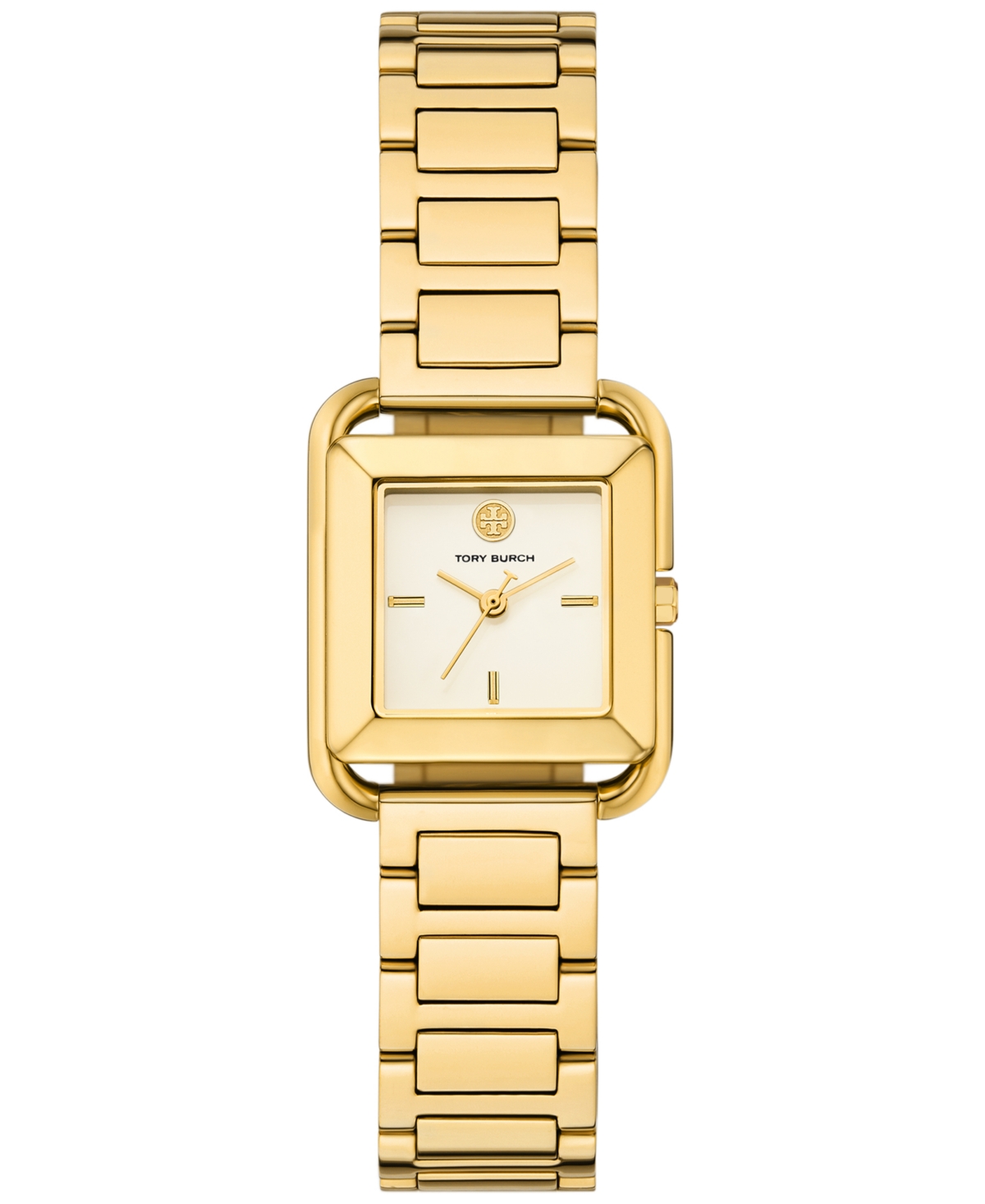 Tory Burch The Kira Square Three Hand Gold Tone Stainless Steel Watch, 24mm X 24mm In Gold
