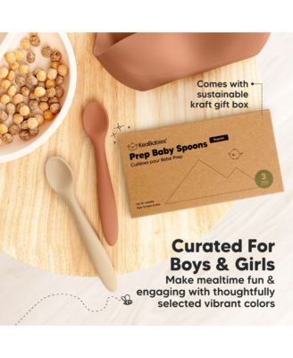 3-Pack Prep Baby Spoons, Silicone Baby Utensils for Self Feeding 6-24 Months, All Stages Baby Feeding Set, BLW Toddler Spoons