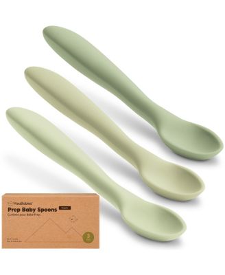 3-Pack Prep Baby Spoons, Silicone Baby Utensils for Self Feeding 6-24 Months, All Stages Baby Feeding Set, BLW Toddler Spoons