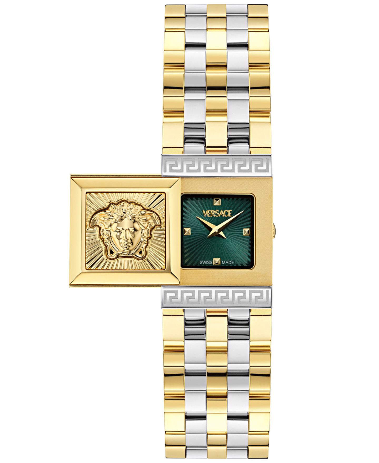 Женские часы Versace Swiss Reveal Square Two-Tone Stainless Steel Bracelet Watch 18x25mm — фото 1