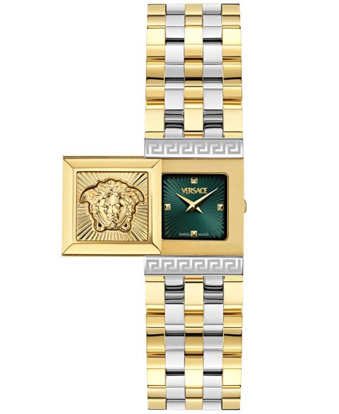 Женские часы Versace Swiss Reveal Square Two-Tone Stainless Steel Bracelet Watch 18x25mm