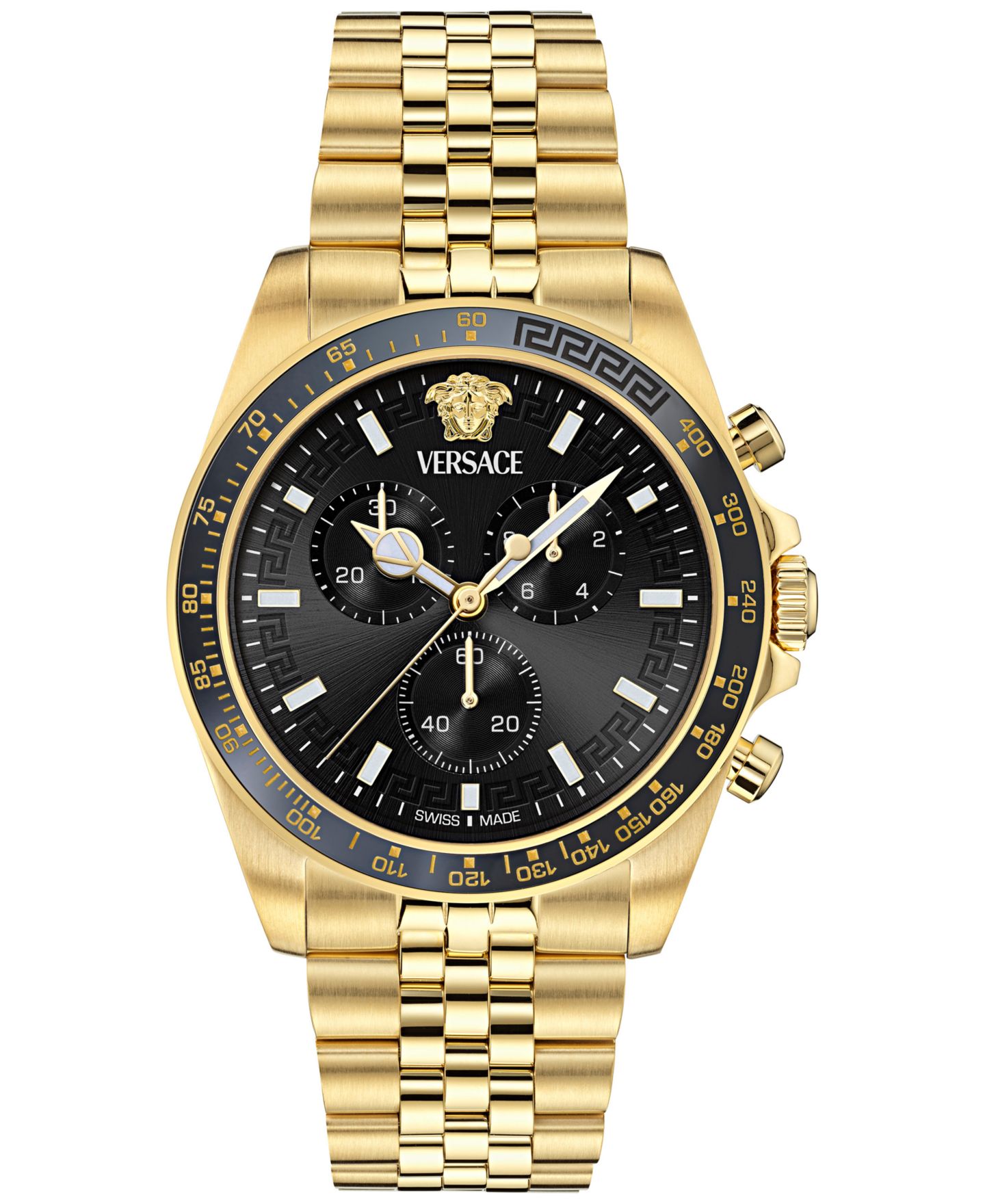 Мужские часы Versace Swiss Chronograph Greca Chrono Wave Gold Ion Plated Bracelet Watch 43mm — фото 1
