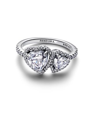 Sterling Silver Sparkling Halo Hearts Ring