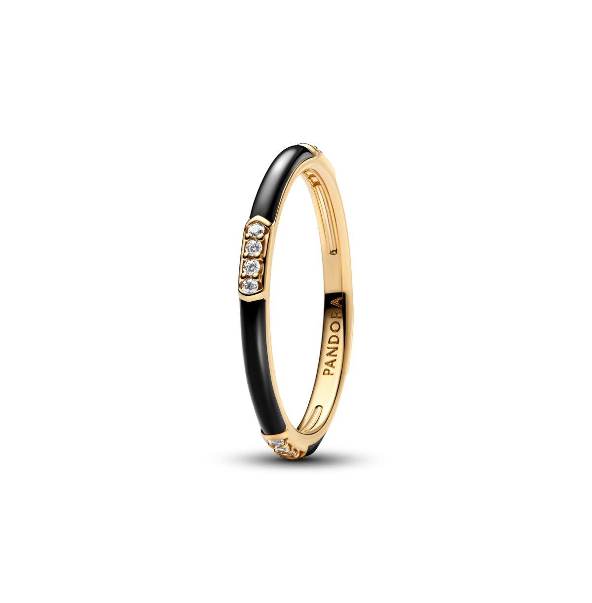 Pandora Black Enamel And Stones Statement Ring In Gold Plated