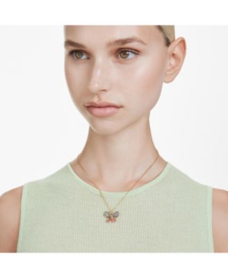 Idyllia Mixed Cuts Pav&eacute; Butterfly Multicolored Mixed Metal Finish Pendant Necklace