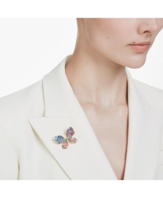 Idyllia Mixed Cuts Pav&eacute; Butterfly Multicolored Mixed Metal Finish Pendant Necklace