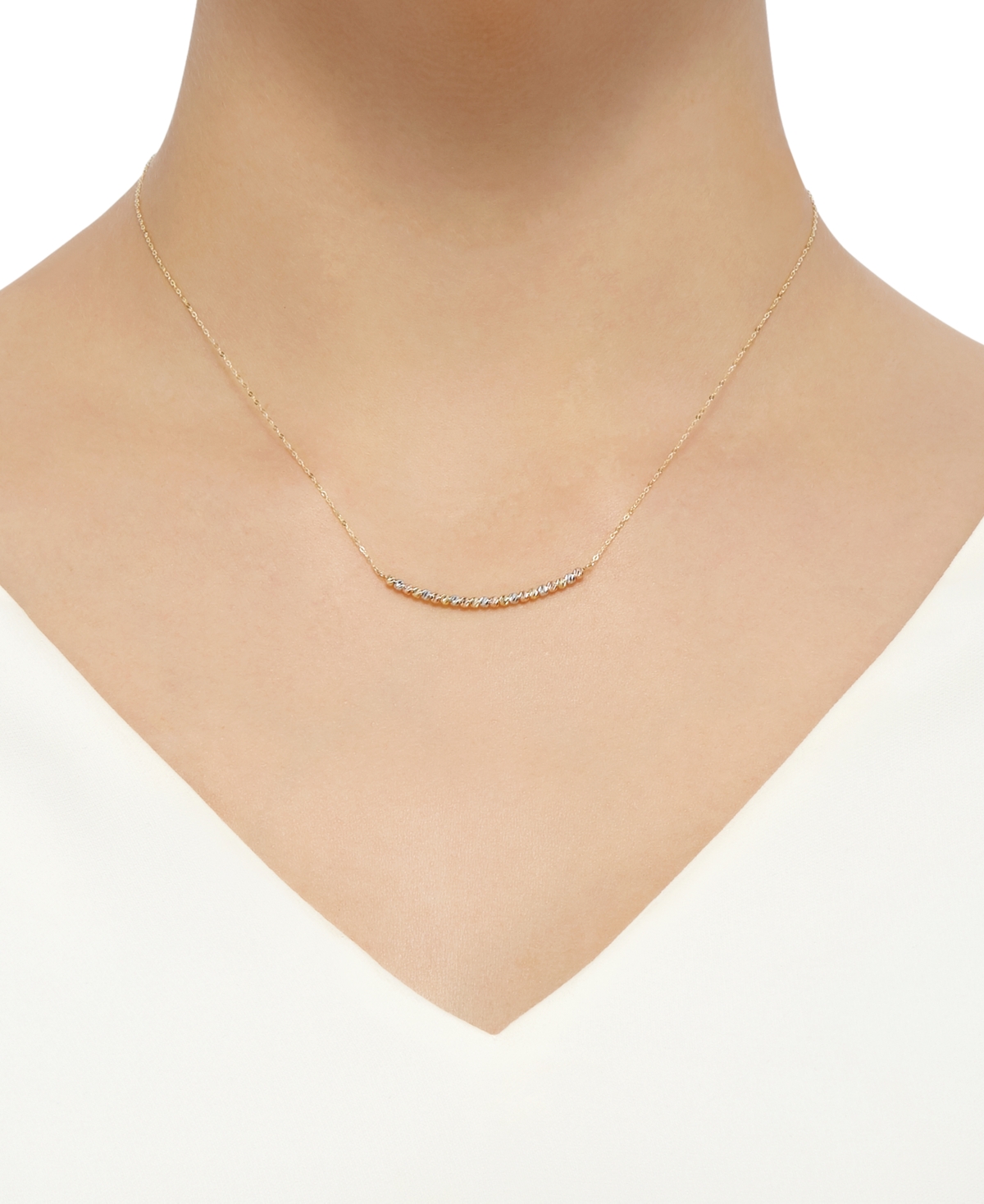 Macy's Textured Bead Curved Bar 17" Collar Necklace In 14k Tricolor Gold In Tri-color