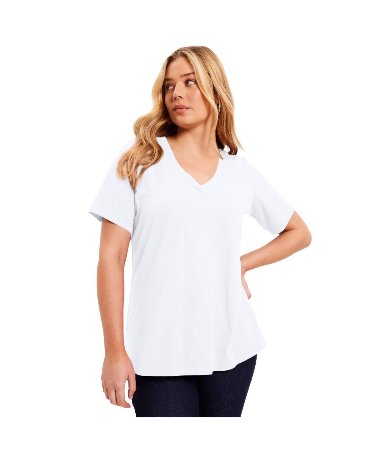Plus Size June + Vie Short-Sleeve V-Neck One + Only Tee - White