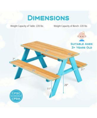 Kids Picnic Table Set Children Outdoor Wooden Table with Bench Seats Backyard